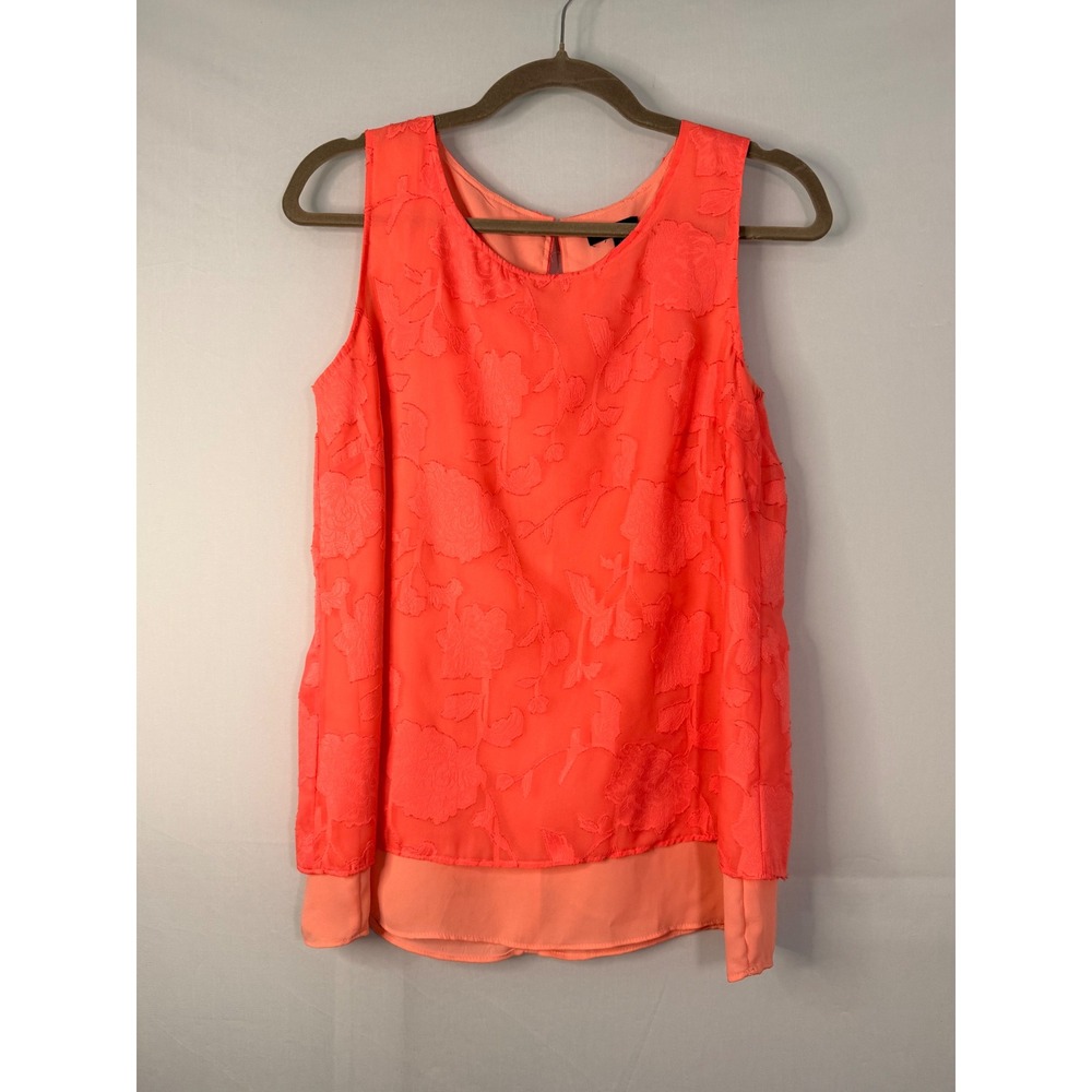 Apt. 9 Floral Burnout Sleeveless Top Womens Medium Coral Layered High-Low Hem